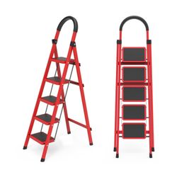 5 Step Folding Ladder, Portable and Compact, Anti-Slip
