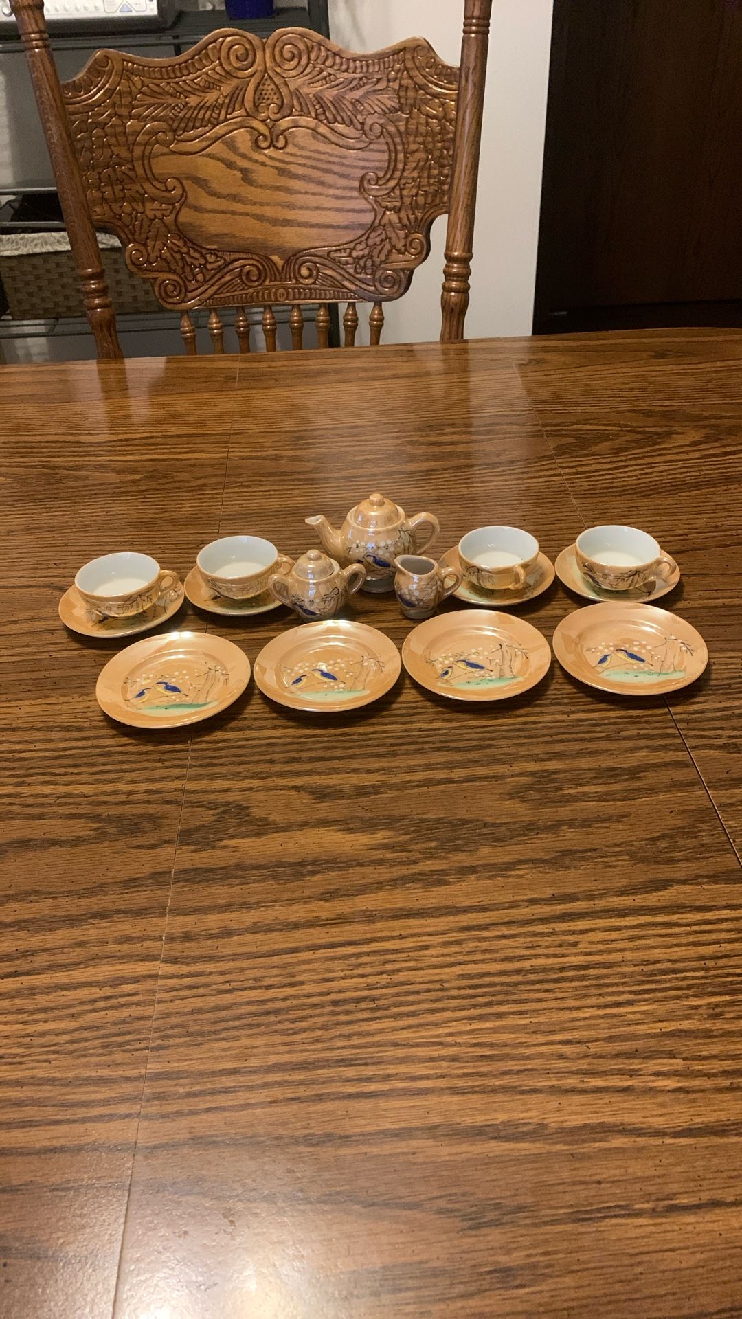 Vintage Toy China Tea Set - Bird Design