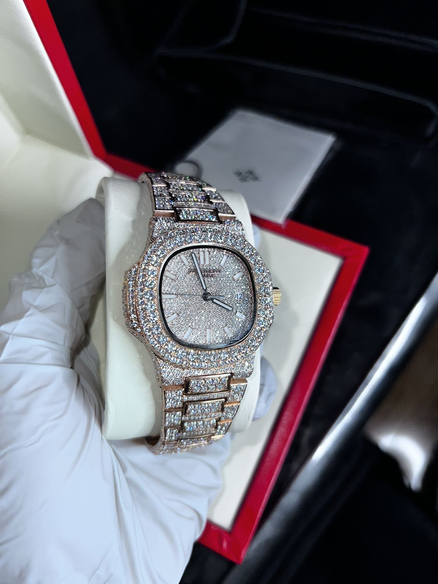 VVS1 Moissanite Watch Rose Gold Patek