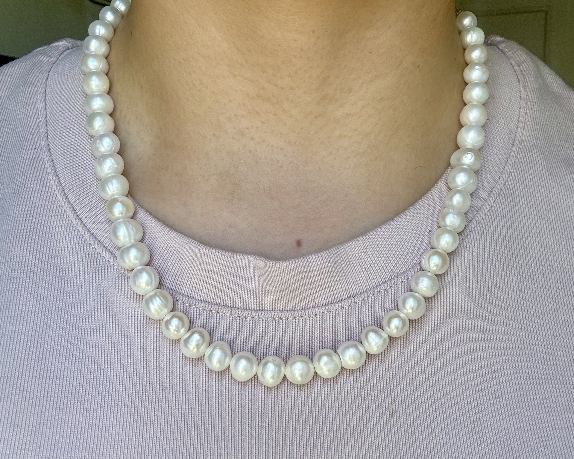 925 Solid Silver & Natural Cultured Pearls Necklace Women