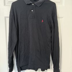 Polo Ralph Lauren Men's M Black Long Sleeve Polo Shirt Red Pony 100% Cotton C28