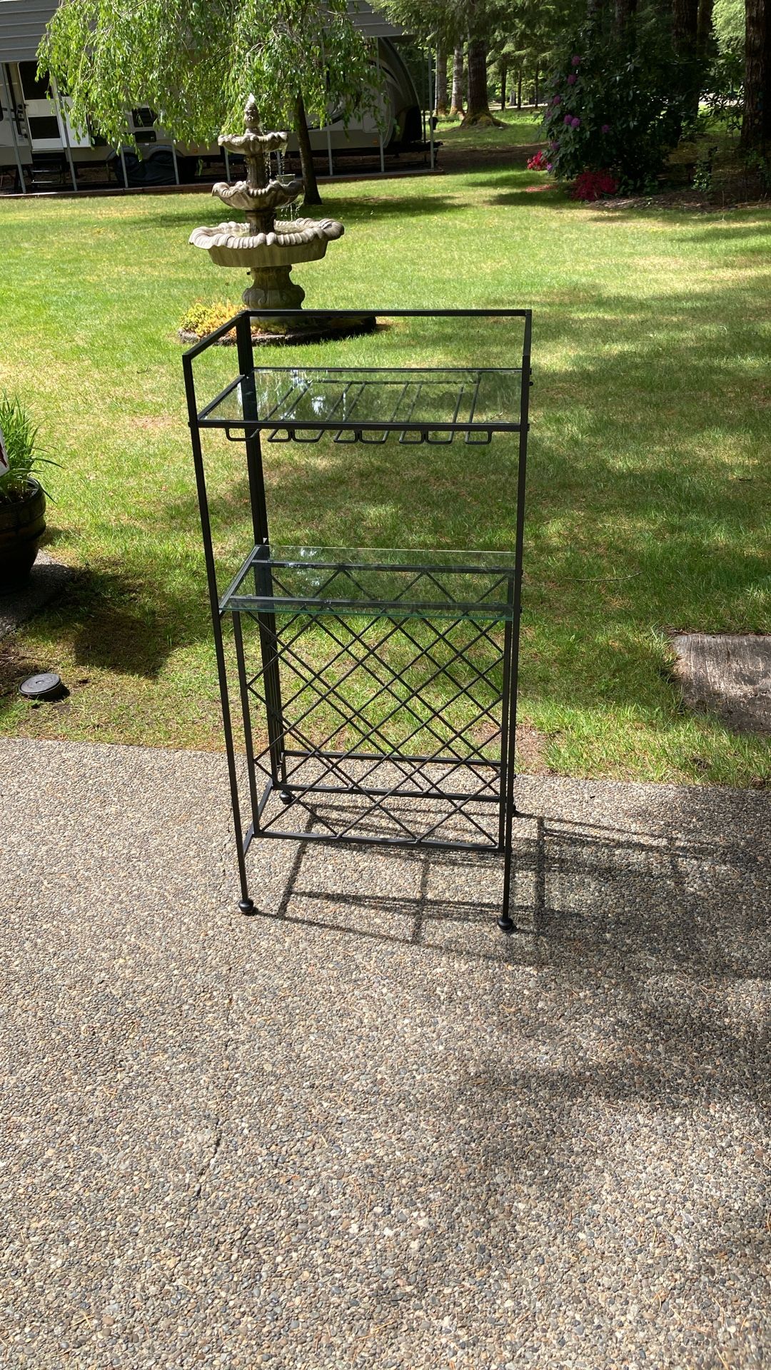 Wine rack with glass holder, and glass shelving