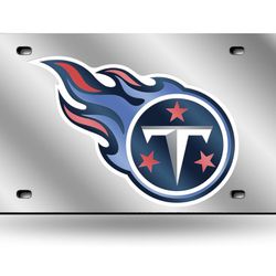 NFL Football Tennessee Titans Silver Fireball 12" x 6" Silver Laser Cut Tag For Car/Truck/SUV - Auto