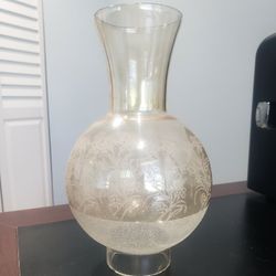 Vintage Clear Glass w/ Amber Tint Hurricane Oil Lamp Shade 2.58" Fitter