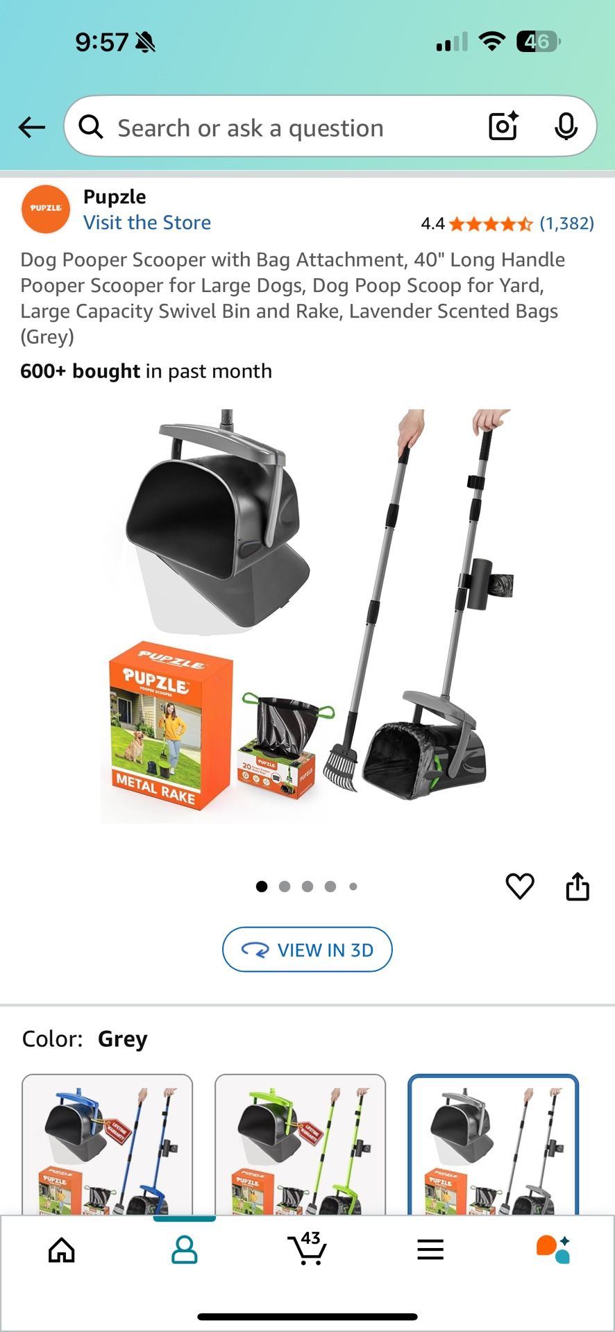 Dog Pooper Scooper with Bag Attachment, 40" Long Handle Pooper Scooper for Large Dogs, Dog Poop Scoop for Yard, Large Capacity Swivel Bin and Rake, La