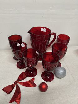 Princess House Red Pitcher With 6 Goblets