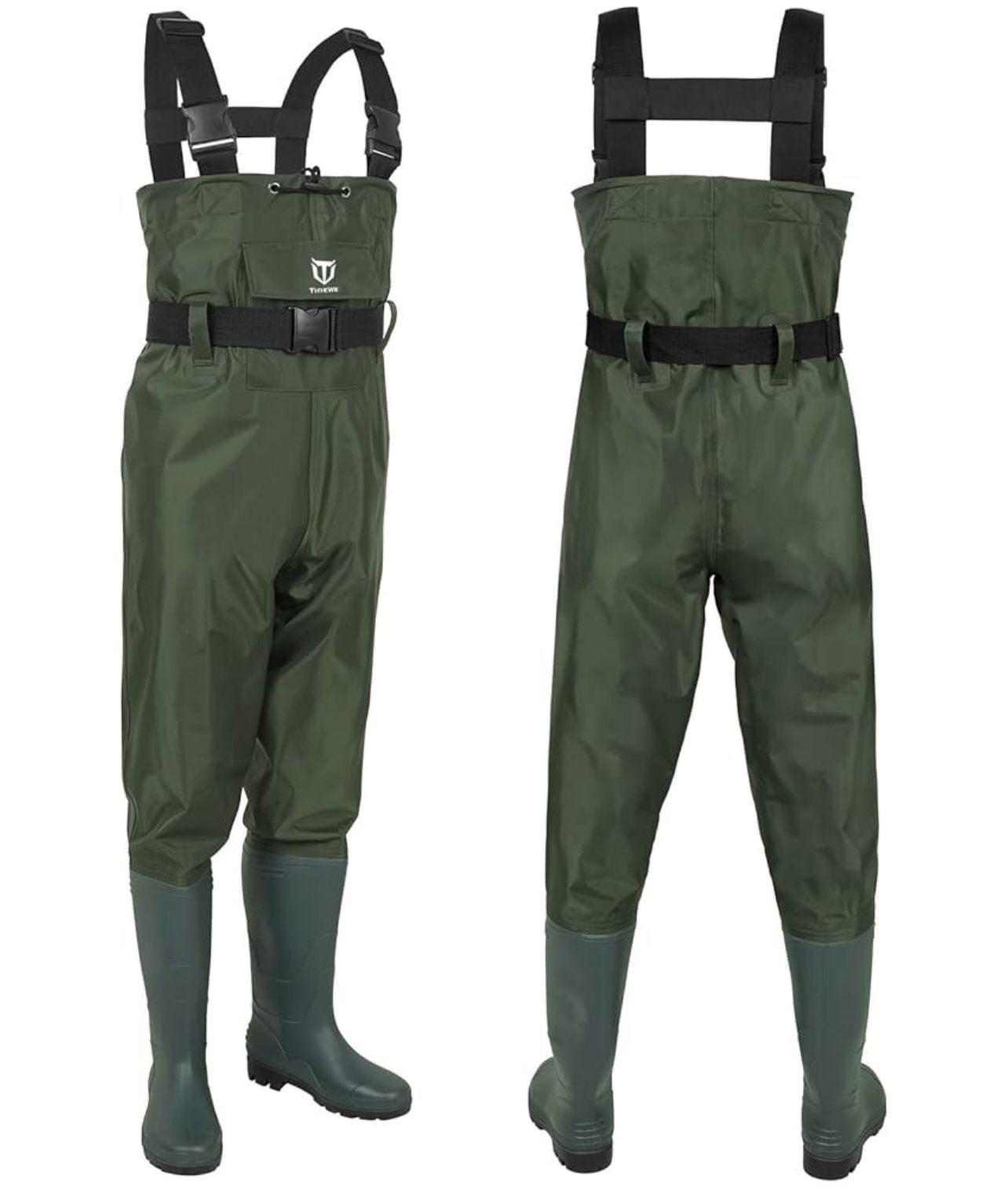 Chest Wader, 2-Ply Nylon/PVC Waterproof Fishing Hunting Waders with Boot Hanger for Men Women Green Brown