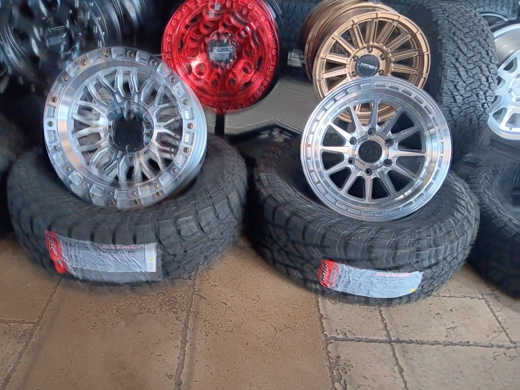 Super Sale Lockoffroad 17x9 6x135 6x139.7 Machine Wheels & 285-70-17 33" AMP R/T  TIRES FOR 6 LUG TRUCK SUV (WE FINANCE)