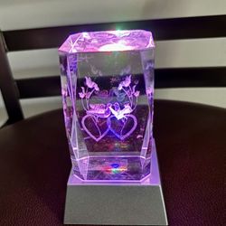 3” Etched Hologram Crystal W/lighted Stand