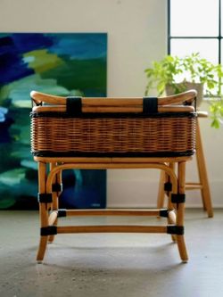 MCM Rattan & Bamboo Accent Table Italy During 1960s or 1970's. 26"×16"×24"