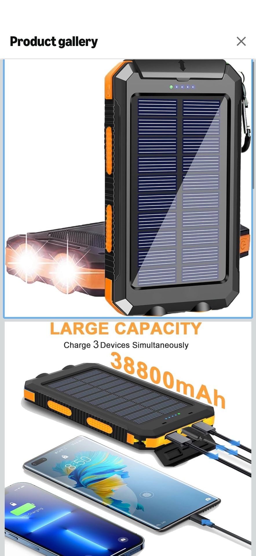 New in box! Solar Charger, 38800mAh Portable Type-C Solar Power Bank for All Cellphones, Waterproof Battery Pack, Outdoor External Backup Power Charge