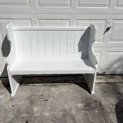 White wooden farm bench