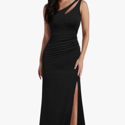 WOOSEA Women's One Shoulder Sleeveless Split Bodycon Mermaid Evening Cocktail Long Dress