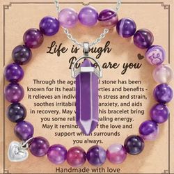 Handmade Amethyst Stone Bracelet & Pendant – Calming & Stress Relief