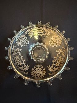 Vintage Silver Overlay Glass Bowl with Beaded Rim