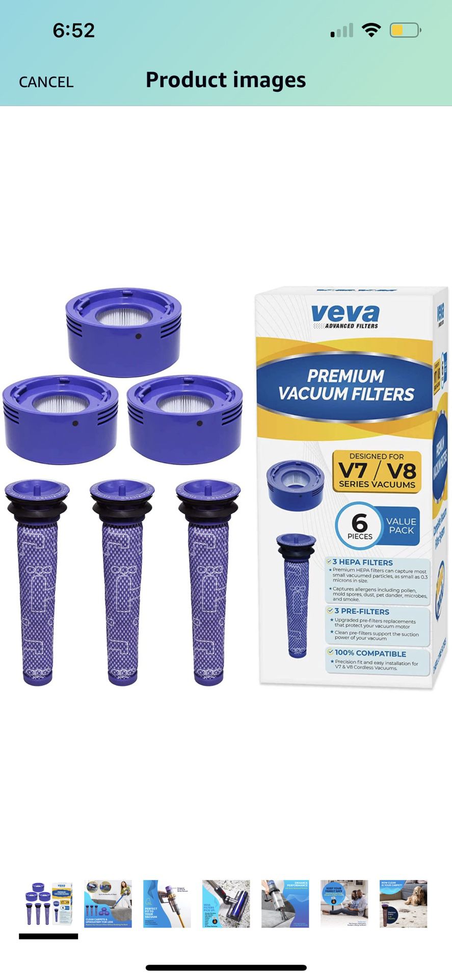 VEVA 6 Pack Premium Vacuum Filter Set with 3 Pre Filters and 3 HEPA Filters 