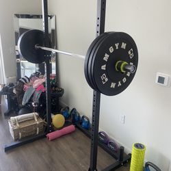 Squat Rack Bench Press With Barbell And Weights 