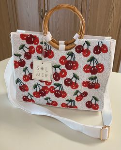 Sol and Mer Beaded Cherry Pattern Handbag