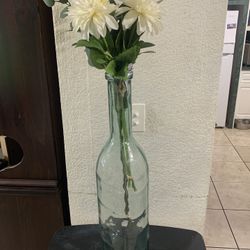 30" Tall Green Glass Vase with Artificial Floral Arrangement