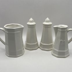Vintage Pfaltzgraff White Heritage Lighthouse Pattern Creamer, Vinegar Salt & Pepper Set 1963