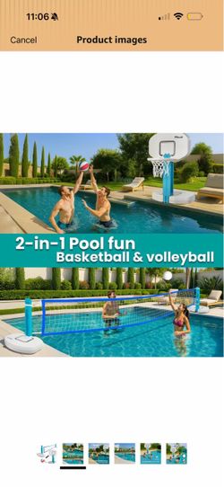 XtremepowerUS 2-in-1 Pool Volleyball Net & Basketball Hoop Combo Splash Game Set for Swimming Pool Basketball & Volleyball, HDPE Materials, Adjustable