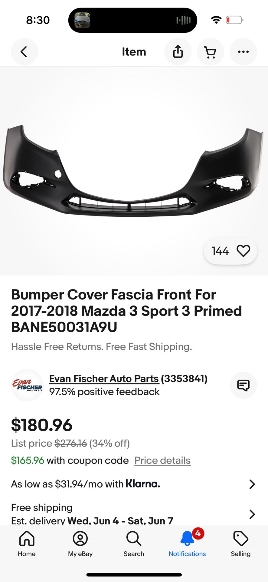 Mazda 3 Front Bumper And driver side fender liner