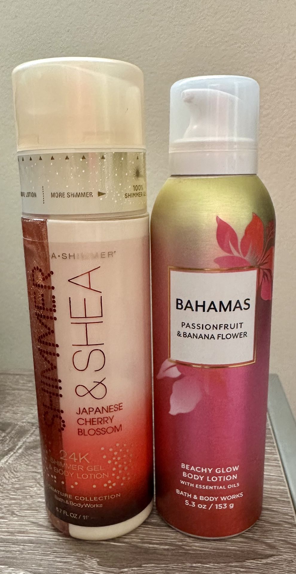 Japanese Cherry Blossom and Bahamas Passionfruit & Banana Flower body lotions.