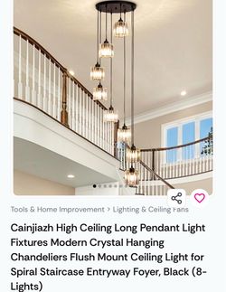Cainjiazh Modern Crystal Spiral Pendant Chandelier 8-Light Black