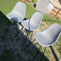 3 Grey High Bar Stools  plastic swivels all around