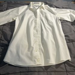 Nordstrom Men’s Dress Shirt 18 Youth Wrinkle-Free White Button-Up 100% Cotton