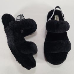 UGG Oh Yeah Black Sheepskin Slippers Women Size 8