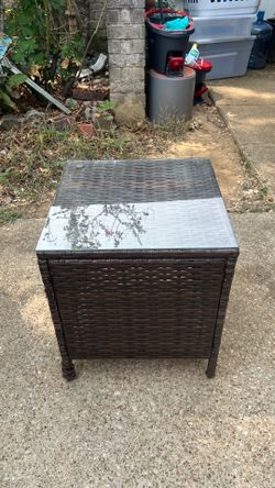 Outdoor Wicker Side Table with Glass Top