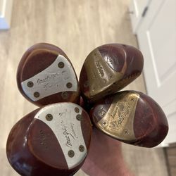 Vintage MacGregor Tourney Persimmon Wood Golf Clubs Set Of 4