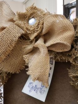Beautiful 15 inch wreath....made with Burlap. By Wish