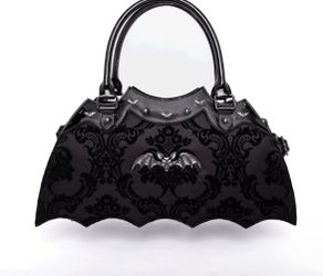 Gothic Bat Wing Handbag Black Damask