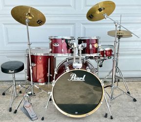 Pearl Red Drum Set with Meinl Cymbals and Hardware