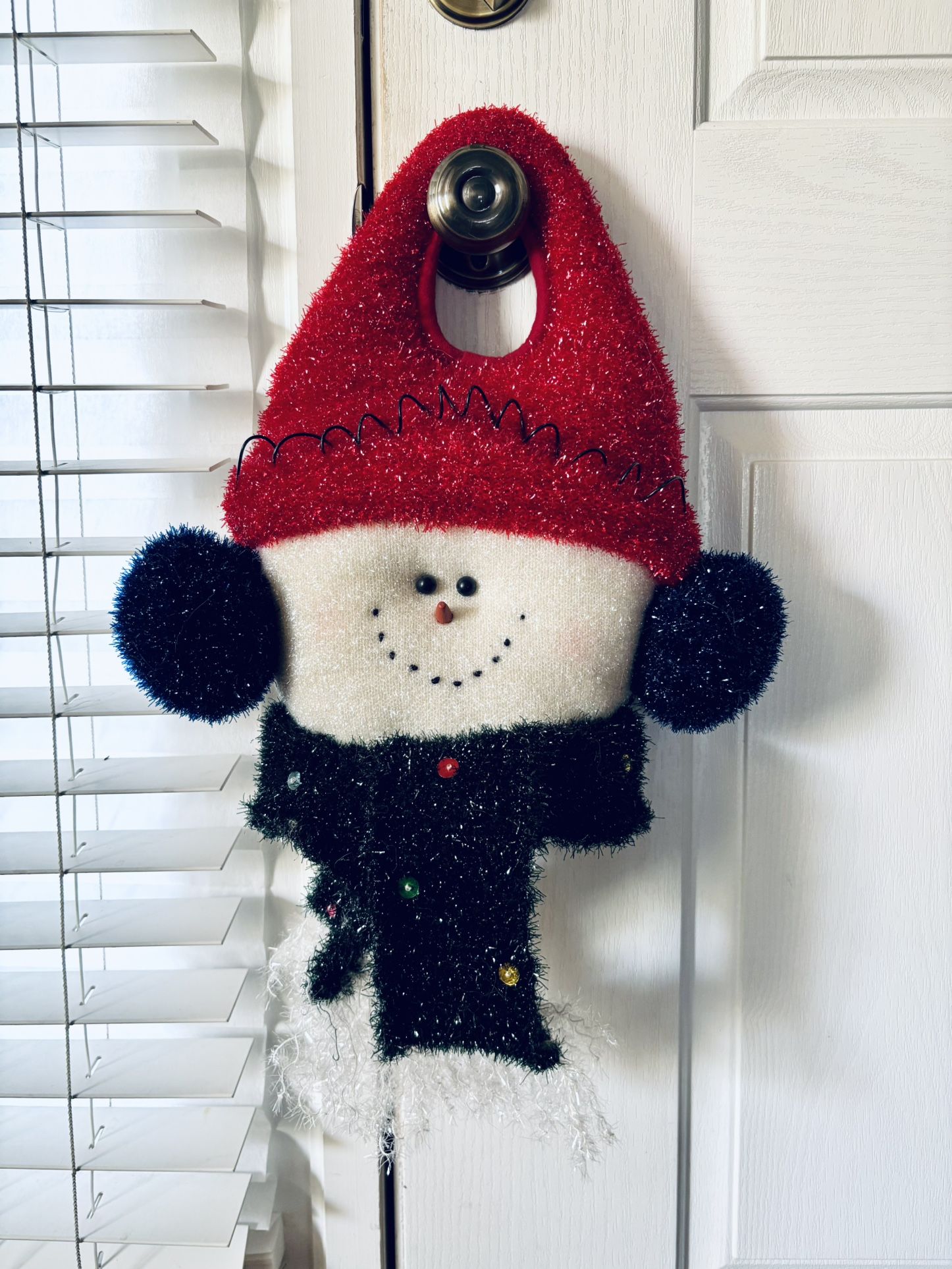 Fuzzy Snowman door hanger Christmas decor