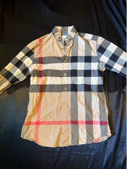 Burberry London England Archive Check Button-Up Shirt Men’s Medium Beige Long Sleeve Authentic
