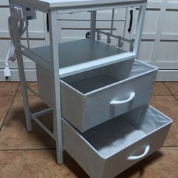 White Nightstand Side Table w/ Charging Station & Storage Drawers ( Brand New ) For $25
