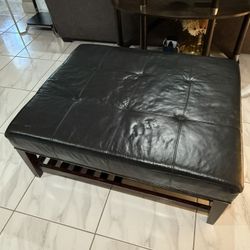 Black Leather Ottoman