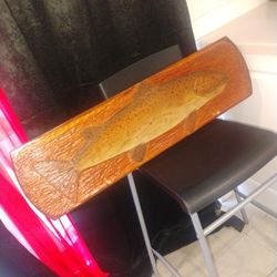 Escultura Para Pared De Trucha Marrón Tallada De Manera Maciza 