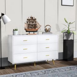 White dresser, 6-drawer dresser for bedroom with wide drawers and metal handles $120  