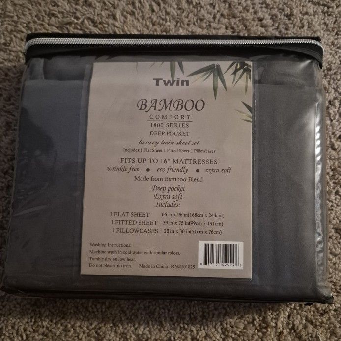 Twin 3 Piece Bamboo Comfort Series 1800 Deep Pocket 16 " Dark Gray