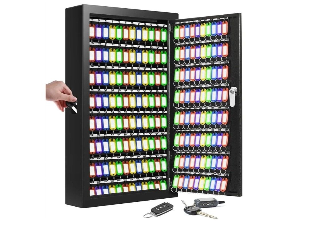 New 200 Keys Key Cabinet, Anti-Theft Key Lock Box with Key Tags, Adjustable Key Organizer Wall Safe