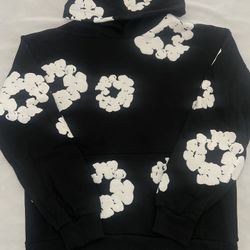 	men's black denim tear hoodie