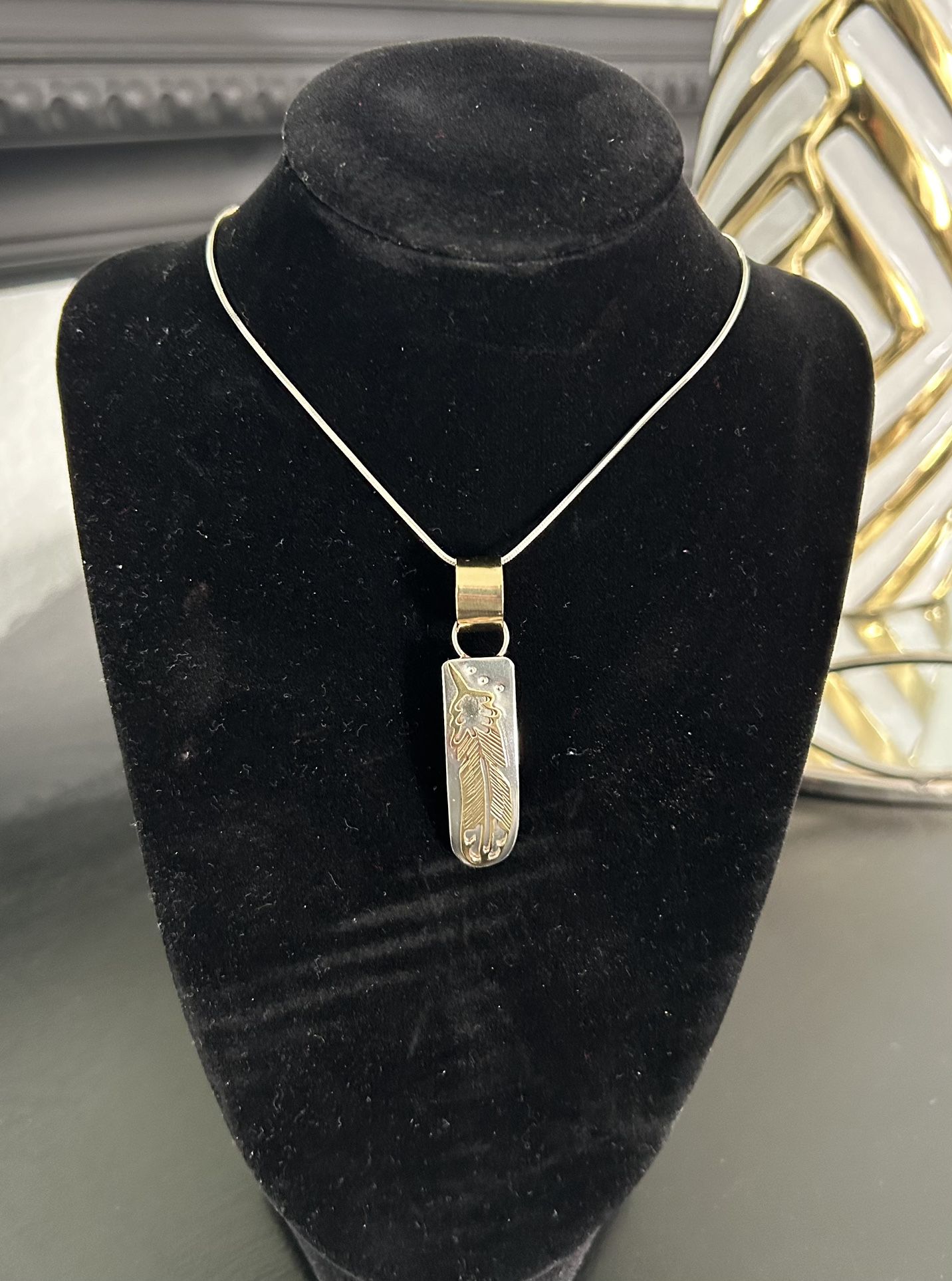 Sterling Silver Feather Pendant Necklace 