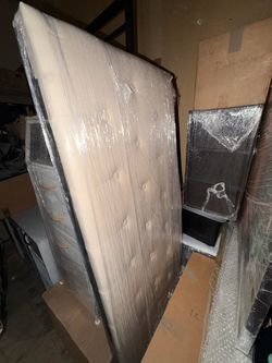 Queen Beige Upholstered Bed Frame – Excellent Condition