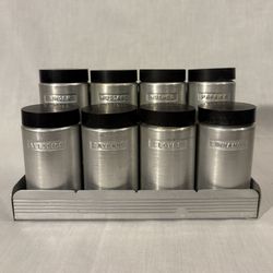Vintage MCM Spice Rack with 8 Spice Jars
