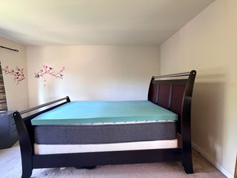 Queen size bedroom set including mattress with night stand and dresser