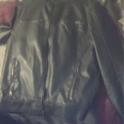 Heavy Leather Jacket With Hoodie Medium Men
